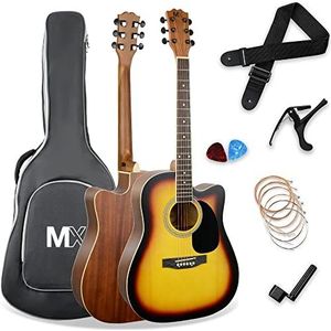 MX by 3rd Avenue Performance Series 4/4 formaat akoestische gitaar, gitaarpakket met sunburst bovenblad van vurenhout
