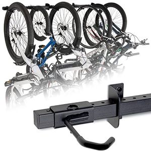 GoSports Wandmontage fietsenrek voor garage-verticale opslag voor 4 tot 6 fietsen, poederstaal, rubberen beschermhaken, zwart