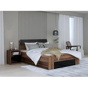 Forte JAWA bed met 1 lade, hout, edeleiken/zwart hoogglans, b x h x d: 203,6 x 99,5 x 163,5 cm