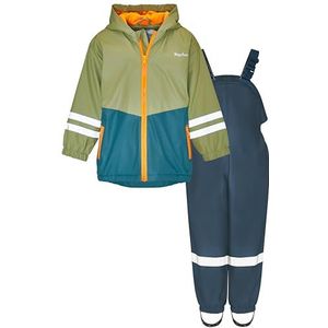 Playshoes Tweedelig regenpak met fleecevoering, gevoerd modderpak, Groen-Marine, 116