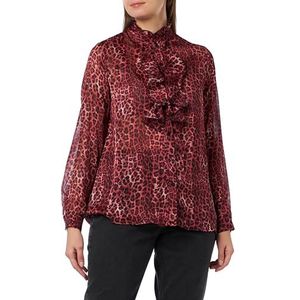 nelice Damesblouse met ruches met luipaardprint 19523976-NE01, rood, M, rood, M