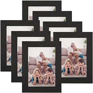 PETAFLOP Fotolijsten 5 bij 7, zwarte 7x5 fotolijsten set voor muur tafelblad horizontaal of verticaal display, 7 stuks