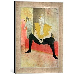 Ingelijste afbeelding van Henri de Toulouse-Lautrec ""La Clowness Looks Around, Madamoiselle Cha-U-Kao"", kunstdruk in hoogwaardige handgemaakte fotolijst, 30x40 cm, zilver raya