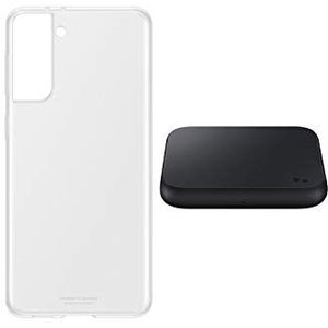 Samsung Clear Cover Smartphone Cover EF-QG996 voor Galaxy S21+, extra dun en gripvast, beschermhoes, transparant, inclusief Wireless Charger Pad P1300, zwart