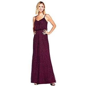 Adrianna Papell Women's Art Deco Beaded Blouson Gown, Cassis, 12
