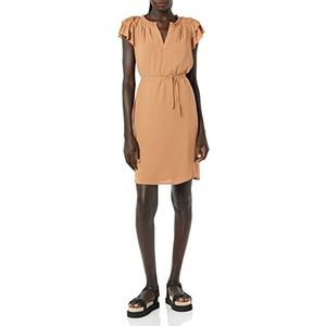 Amazon Essentials Dames Relaxed Fit Lichtgewicht Georgette Split Neck Flutter Sleeve Shift Jurk, Lichtbruin, S