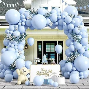 Set met ballonnenboog in babyblauw, 140 stuks blauwe ballonnen 15,4 cm, pastelblauwe ballonslinger, verschillende maten, blauwe feestballondecoraties voor verjaardagsfeest, bruiloft, babyshower,