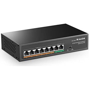 MokerLink 8 PoE Switch-poorten met 6 PoE-poorten, 2 Ethernet Uplink, 100 Mbps, AI-detectie 78 W IEEE802.3af/at, Plug & Play netwerkschakelaar van metaal zonder ventilator