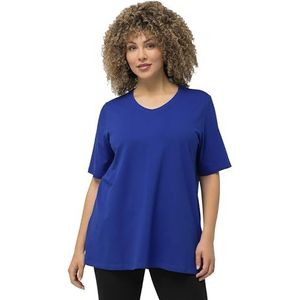Ulla Popken Dames grote maten grote maten plus size T-shirt, A-lijn, V-hals, halve mouwen, kobaltblauw, 42-44