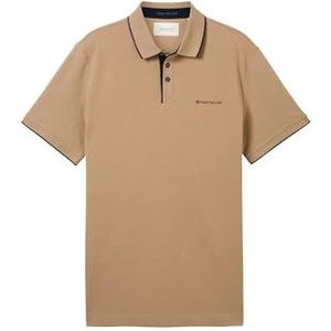 TOM TAILOR Basic Piqué poloshirt voor heren met logo-print, 31089 - Hazel Brown Melange, M