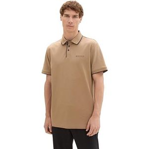 TOM TAILOR Basic Piqué poloshirt voor heren met logo-print, 31089 - Hazel Brown Melange, M