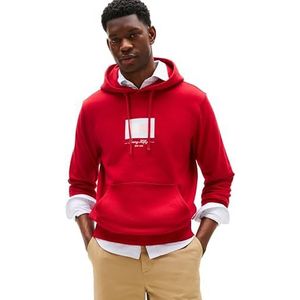 Tommy Hilfiger Heren ITHACA VLAG HOODIE MW0MW39377 Pullover Hoodie, Rood (Medium Rood), S, Rood (Medium Rood), S