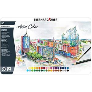 Eberhard Faber 516036 - Artist Color aquarelpotloden in 36 kleuren, ronde vorm, met onbreekbare stift, in metalen etui, voor moderne grafische vormgeving, fijne tekeningen en kleurrijke aquarellen