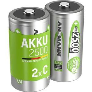 ANSMANN Accu C 2.500 mAh NiMH 1,2 V (2 stuks) - oplaadbare baby C-batterijen, maxE geringe zelfontlading voor jarenlang gebruik