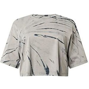 Urban Classics Dames T-shirt met korte mouwen, buikvrij, batik-patroon, oversized pasvorm met overgesneden schouders, ronde hals, maat XS tot 5XL, zwart/asfalt., S