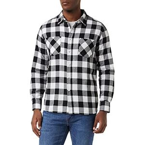 Urban Classics Heren overhemd geruit flanellen shirt met lange mouwen, bovendeel voor mannen met borstzakken, verkrijgbaar in vele kleurvarianten, maten XS - 5XL, meerkleurig (Blk/Wht), M