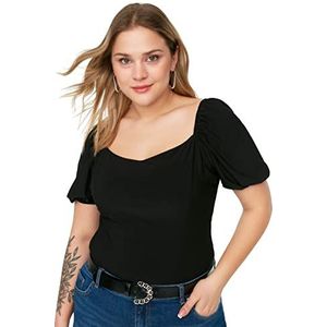 Trendyol Woman Regular Bodycon Square ketting Woven Plus Size Blouse Shirt, Zwart, XL voor dames, blue, XL
