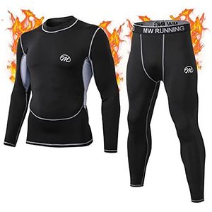 MeetHoo Baselayer Thermo-ondergoedset voor heren, lange mouwen, bodyshirt + onderbroek voor de winter, ski, Zwart, M