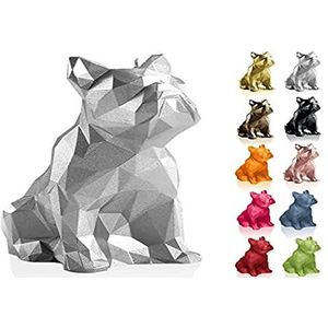 Candellana Handmade Bulldog Low-Poly Kaars Gift - Grappig - Decoratieve Kaars - Home Decor - Geschenken voor Vrienden - Katoenen lont - Brandduur 24 uur - Zilveren Kaars