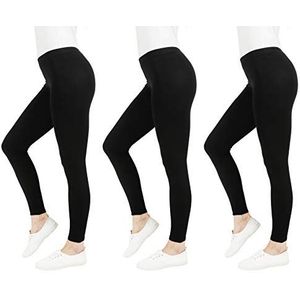 FM London (3-Pack) Casual Leggings voor dames - Niet-doorzichtige leggings voor vrouwen UK - Stretch Fit dameslegging gedragen als gymlegging of vrijetijdskleding - zwarte legging, naadloze legging,