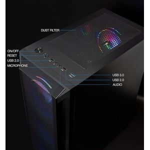 TQGCC101-B halve behuizing voor gaming-liefhebbers, model Ragnärok, zwart, ideaal voor gaming-liefhebbers die de prestaties willen optimaliseren en hun setup willen stiliseren.