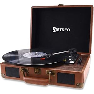 Draaitafel bluetooth vinyl platenspeler met ingebouwde luidspreker vintage phonograaf draaitafel retro met 3 snelheden/vinyl naar MP3-functie/USB/Aux-In/RCA (bruin)
