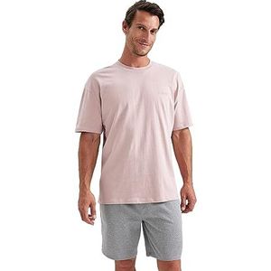 DeFacto Basic oversized T-shirt voor heren, klassiek T-shirt voor mannen, roze (salmon), XS