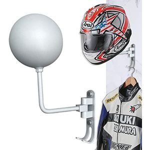 Dr.DJ Motorhelmrek, helmhouder wandhouder helmstandaard metaal met haken, motorfiets accessoires helmhanger voor jassen, petten, voetbal honkbal en rugbyhelmaccessoires zilver 1P