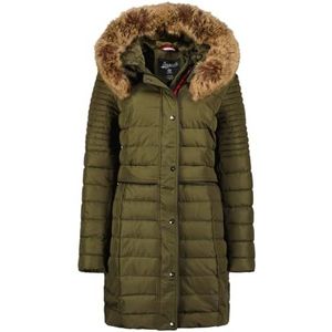 Geographical Norway Charlize Lady Lange parka voor dames, dik, warm, herfst, winter, dunne jas, capuchon, imitatiebont, winddichte jas, elegante donsjack voor dames (kaki, L), Kaki, L