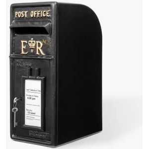 ACL Zwarte brievenbus, ER brievenbus met slot, wandgemonteerde brievenbus, op pijler gemonteerde brievenbus, afsluitbare verzenddoos, duurzame gietijzeren brievenbus (55 x 24 x 31 cm)