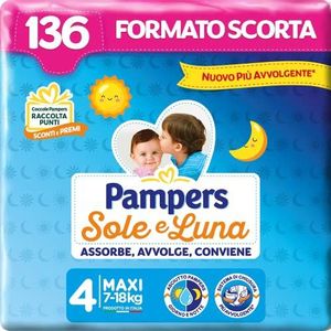 Pampers Soleil et Luna Maxi-luiers, kinderen, uniseks, maat 4 (7-18 kg), 136 luiers