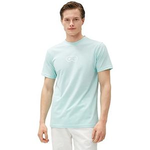 Koton Heren-bedrukt T-shirt met ronde hals, slim fit, korte mouwen, groen (786), XL