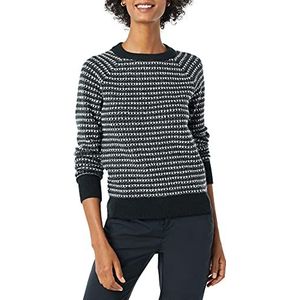 Amazon Essentials Dames Soft-Touch Crewneck Novelty Trui, Zwart Houtskool Wit Streep, X-Small