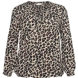 Kaffe Curve Plus-Size Damesblouse met lange mouwen, casual fit, V-Notch Neck, luipaardprint, 44