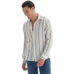 Dagi Wit-Zwart Knitted Long Sleeve Shirt Collar Shirt, Wit-Zwart, M, wit/zwart, M