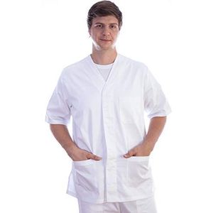 Gima - Kaszak van katoen en polyester, ziekenhuisuniform, wit, V-hals, halve mouwen, 5 knopen, uniseks, maat XS, voor artsen, dierenartsen, verpleegsters en gezondheidswerkers