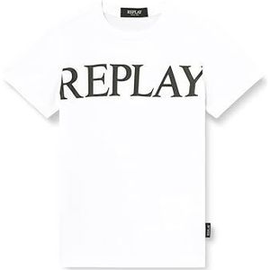Replay Jongens T-shirt, 010 wit met oranje print, 10 Jaar