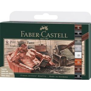 Faber-Castell 167172 - inktpen Pitt Artist Pen, Classic, B/M, 8-delige etui, bruin