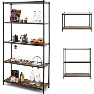 COSTWAY 5 niveaus boekenkast met flexibele montage, industrieel opbergrek, 80 x 29 x 154 cm, staand rek voor slaapkamer, woonkamer en keuken