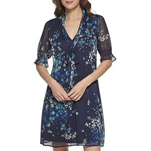 DKNY Fit & Flare jurk met korte mouwen voor dames, Middernacht Bloemen, 4