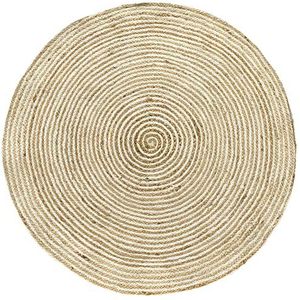 HAMID - Bagdad jute tapijt, 100% natuurlijke jutevezel, rond jute-tapijt, handgeweven, woonkamer, slaapkamer, hal tapijt - (120 x 120 cm)