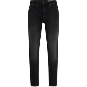 BOSS Heren Taber Zip BC-P-1 zwarte tapered-fit jeans van gewassen super stretch denim, donkergrijs, 38W / 34L