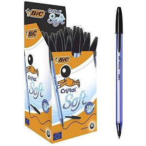 BIC Cristal Soft Balpennen Medium Punt (1,2 mm) - Zwart, Doos van 50 Stuks