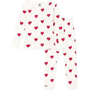 Petit Bateau Pyjama voor meisjes, Marshmallow wit/Terkuit rood, 24 Maanden