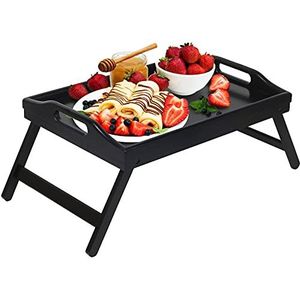 Artmeer Bed lade Opvouwbare benen met handgrepen Ontbijt Voedsel Lade Tafel voor Bank Eten, Tekening, Schotels Bamboe Serveren Lap Desk Snack Tray, Zwart-medium, M