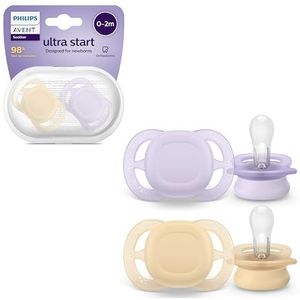 Philips Avent Ultra Start-spenen, orthodontische spenen ontworpen voor pasgeborenen van 0-2 maanden, siliconen symmetrische speen, BPA-vrij, met sterilisatie-/opbergdoosje, 2 stuks, model SCF075/01