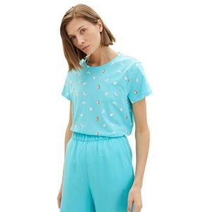 TOM TAILOR Dames T-shirt 1035378, 31883 - Turquoise Abstract Dot Print, XXL