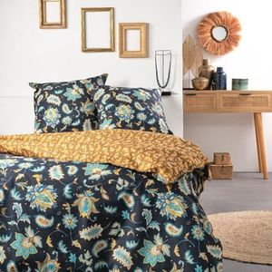 TODAY Omkeerbare Sunshine Mandalastijl bloemenprint katoenen beddengoedset - Blauw/Geel - 240 x 220 cm