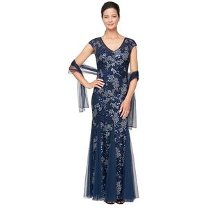 Alex Evenings Damesjurk met lange pasvorm en uitlopende jurk voor moeder van de bruid met godet-detail (petite en normale maten), 14 Petite