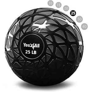 Yes4All BW7V Slam Balls 4,5-18,1 kg/Slam Medicine Ball Versie/Zand Gevulde No-Bounce Oefenbal, Geschikt voor Crossfit Workout en Krachttraining (zwart) - 11,3 kg, Dynamisch Zwart